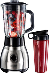 Russell Hobbs Robot da cucina 2 in 1 [mixer in vetro da 1,5 l e mini frullatore da 0,6 l -To-Go-Trinkflasche Inkl. Deckel] Spülmaschinenfest, funzione Impuls-/Ice-Crush, Becher BPA Frei, Edelstahl 23821-56 Kitchen Naty Shop