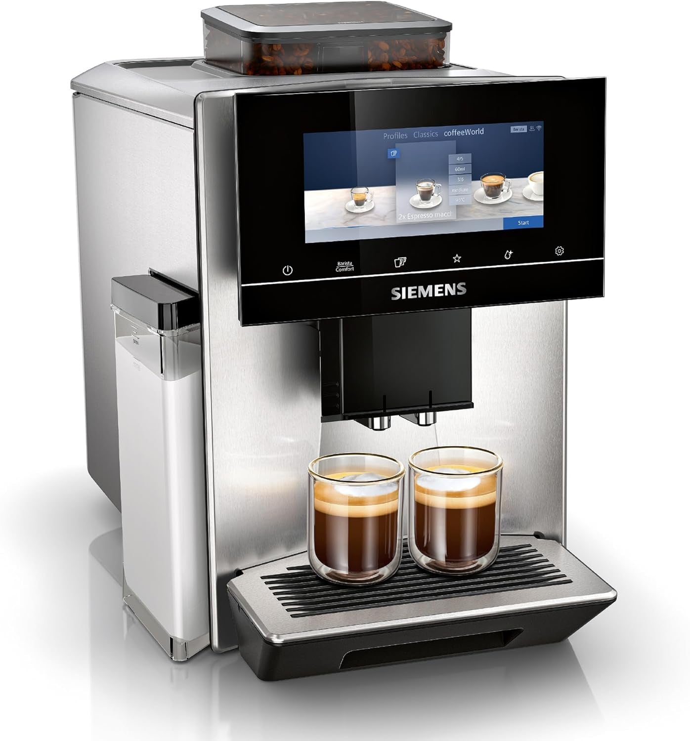 Siemens EQ900 TQ903D03 Macchina per caffè espresso automatica, Controllo app, Display touch intuitivo, Modalità Barista, AromaBoost, Riduzione del rumore, Macinacaffè Premium, Pulizia automatica a vapore, 1500 W, Acciaio inossidabile