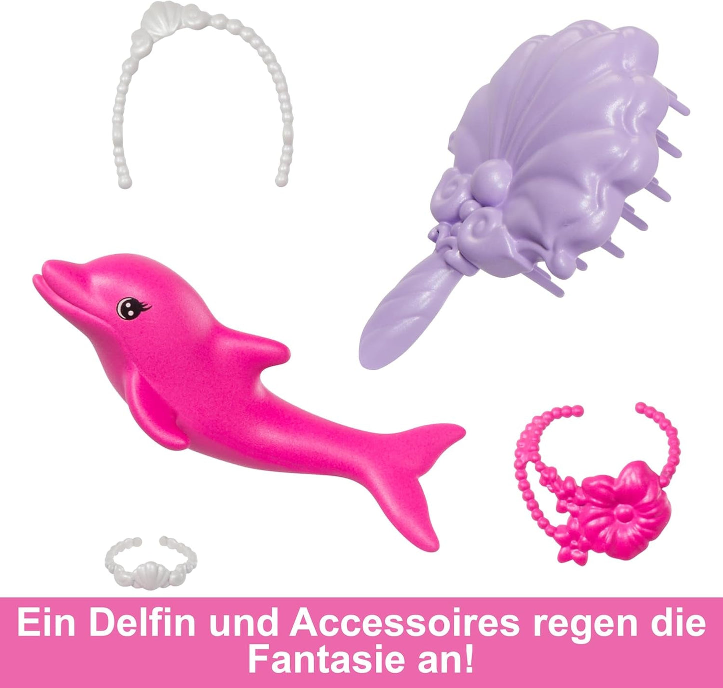 BARBIE Bambola Sirena - Ispirata alla serie TV "Barbie: Hidden Magic" con effetto cambia colore e accessori, capelli rosa lunghi 19 cm per lo styling, per bambini dai 3 anni in su, HRP97