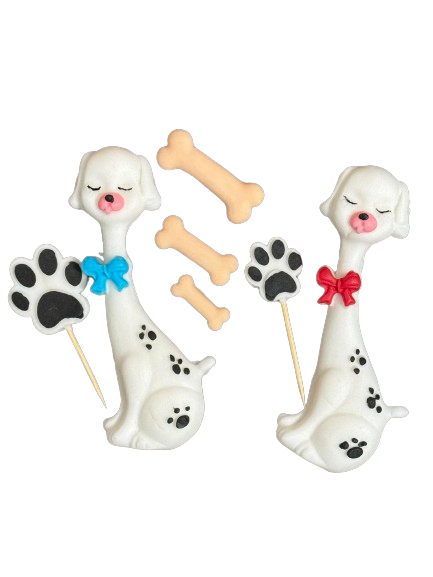 Set 7 decorazioni in zucchero commestibile, Decorazioni in Pasta di Zucchero Cane Dalmata Nati Shop