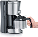 Macchina per caffè espresso SEVERIN "TypeSwitch" con caraffa termica, AromaSwitch per scegliere tra 2 profili di erogazione, macchina da caffè fino a 10 tazze, 1000 W, acciaio inossidabile spazzolato-nero, KA 4845