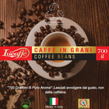 Lucaffè - Entkoffeinierte Kaffeebohnen Decaffeinato, 700 Gr | Kaffeebohnen zum Mahlen für Espresso ohne Kaffein | Röstung scuro | Süßer und fruchtiger Gesmack, cremoso | Intensivi di aromi