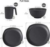 Set stoviglie in PP | Set di stoviglie da 16 pezzi leggero e indistruttibile per bambini e adulti, 4 piatti, 4 piatti da dessert, 4 ciotole, 4 tazze, set combinato per 4 persone