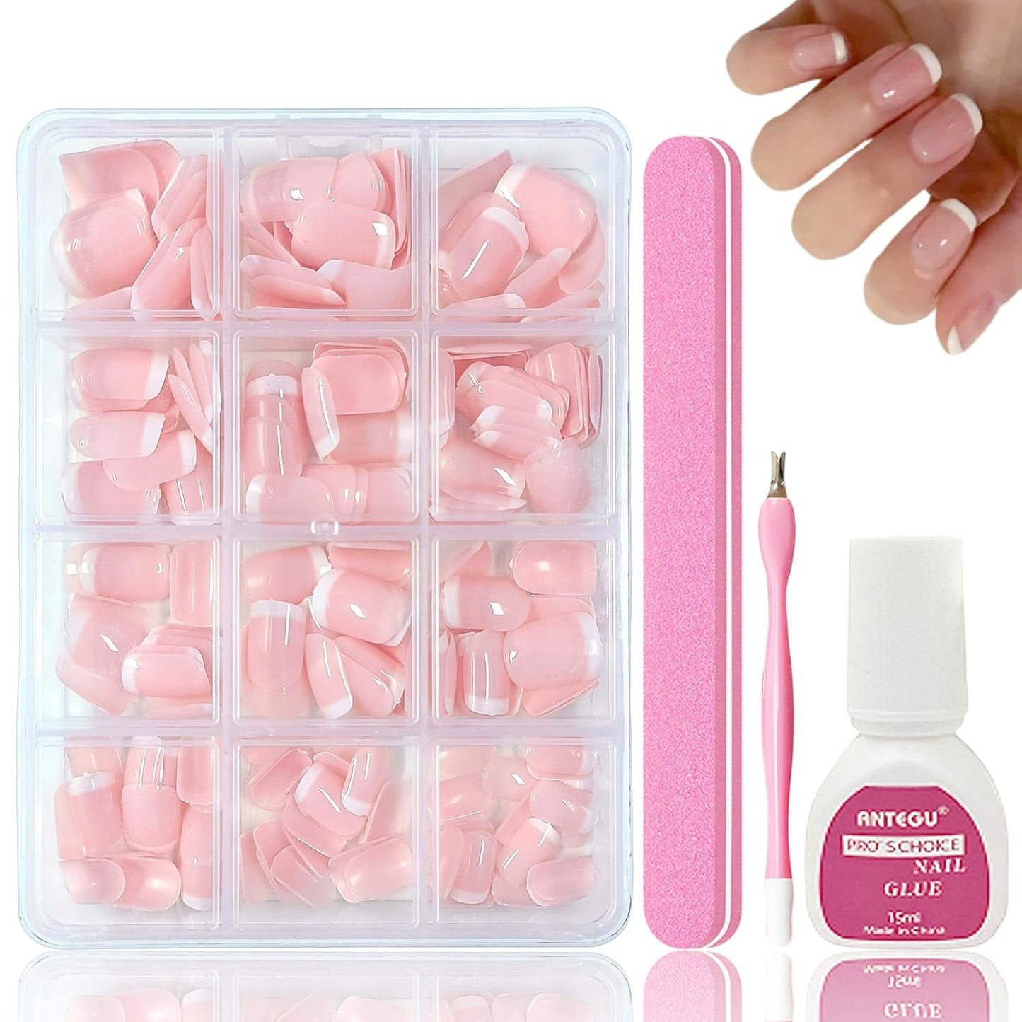 240 set di unghie finte corte francesi, unghie artificiali quadrate, colla sulle unghie, punte per unghie acriliche, unghie finte per donne, nail art fai da te