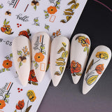Adesivi per unghie autunnali 3D Adesivi per unghie foglie di zucca Linea geometrica Fiori Adesivi per unghie Design del Giorno del Ringraziamento Adesivi per unghie Autunno Zucca per unghie Accessori per unghie Nail Art