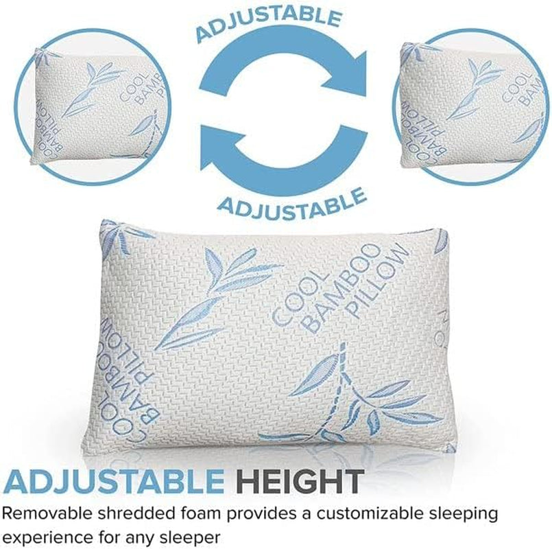 Comfysleep Cuscino King Size in Viscosa di Bambù, Memory Foam Triturato e rinfrescante, Fodera Removibile/Lavabile in Viscosa di Bambù Regolabile, 2 Pezzi Naty Shop Cuscini Standard