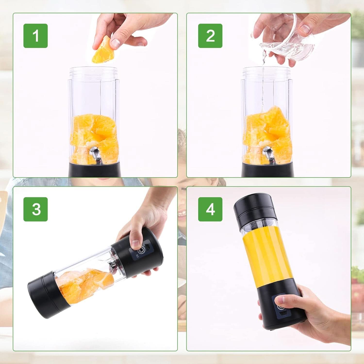 Mixer Smoothie Maker Tragbarer Entsafter: 380Ml Standmixer Shaker personale Proteinshake Mit 6 Edelstahlmesser Tragbar-Bpa-Freie Mit Usb-Mixbecher Für Shakes,Saftoutdoor,Schwarz Bucatarie Naty Shop