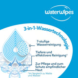 Salviettine umidificate WaterWipes Sensitive+ per neonati e bambini piccoli, 720 pezzi (confezione da 12), pulizia 3 in 1, cura, protezione, 99,9% acqua, detergente strutturato, senza profumo