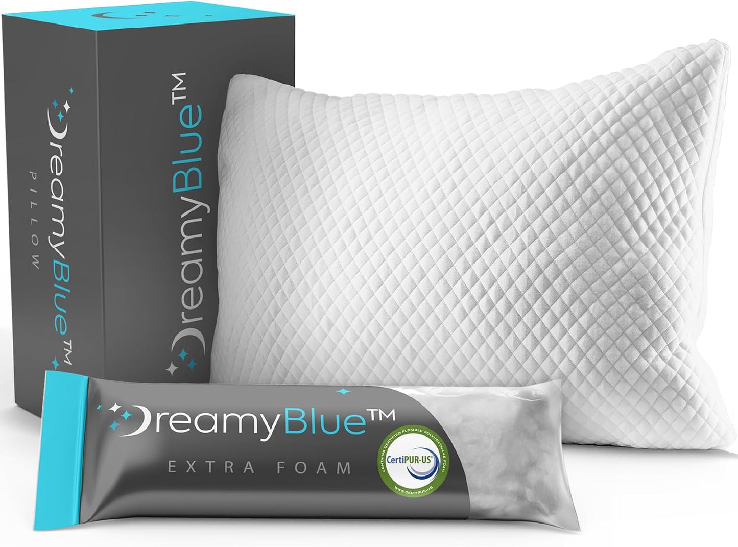 Dreamyblue Cuscino per Dormire Premium - Imbottitura in Memory Foam triturato [Loft Regolabile] Fodera in Viscosa di bambù lavabile - Scorrevole su fianchi, schiena e pancia - Cuscini Standard Naty Shop Titolo predefinito