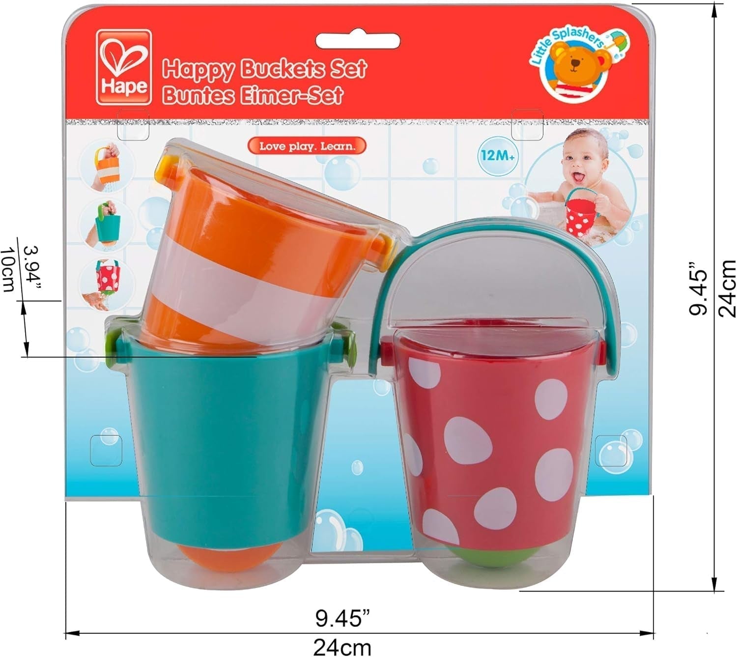 Set secchielli colorati Hape | Giocattolo da bagno con ruota idraulica in tre pezzi per bambini piccoli, multicolore Jucarii Bebe Naty Shop