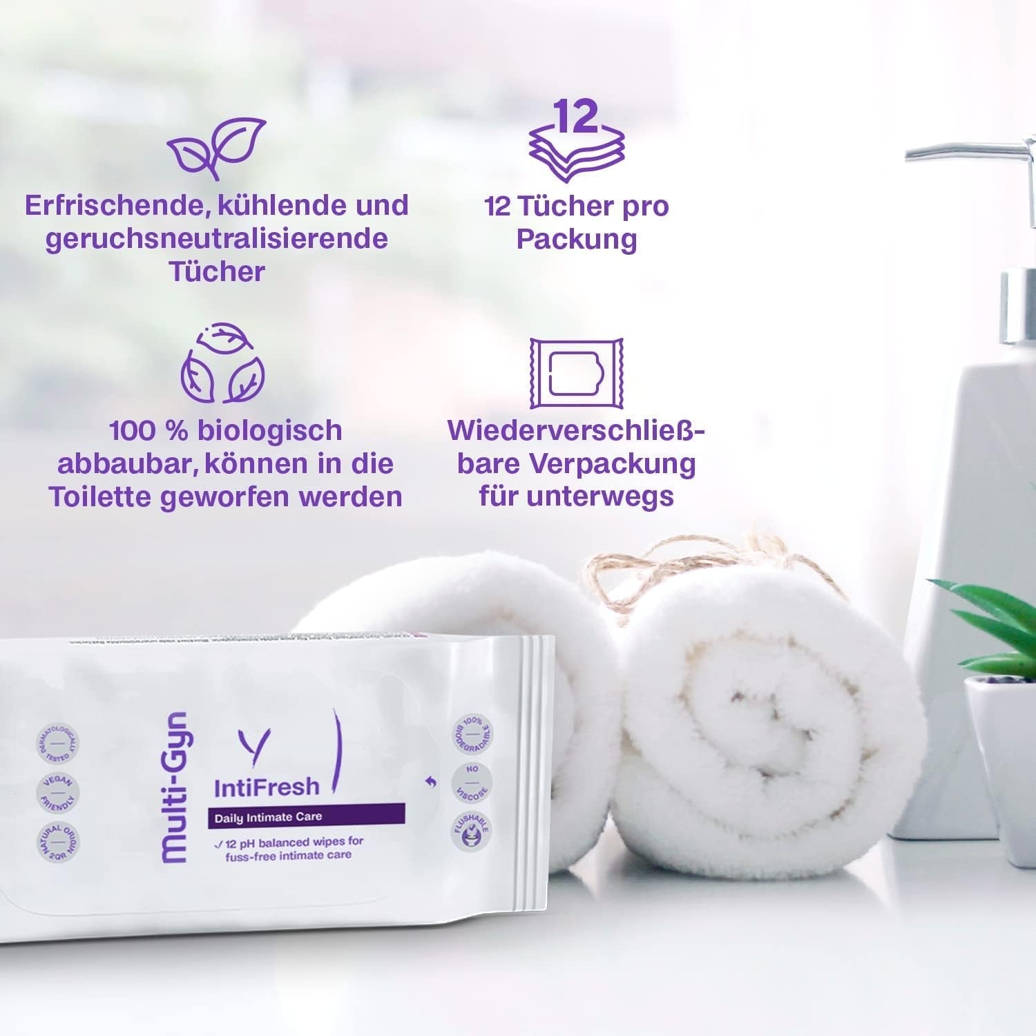 Multi-Gyn Intifresh, salviette intime per uso esterno, 12 salviette umidificate