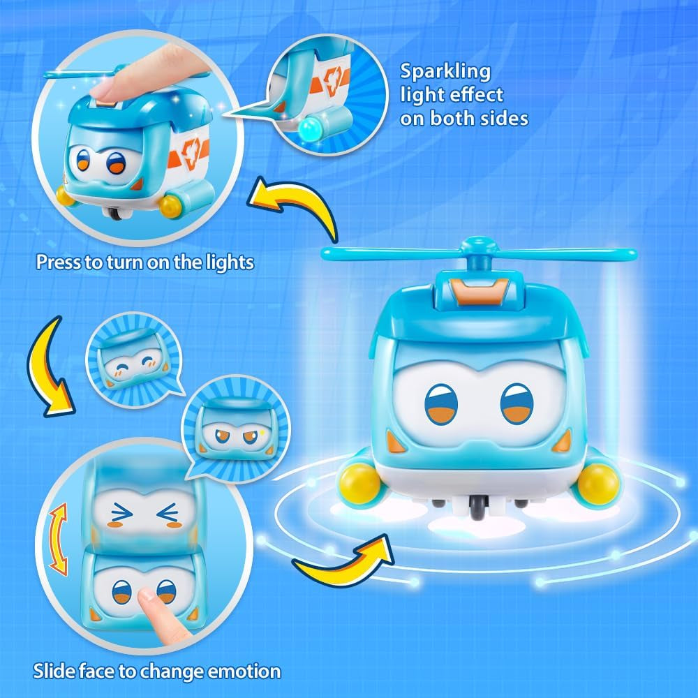 Super Wings Super Pets 4 pezzi Shine, Golden Boy, Jerome, Ellie Espressione facciale commutabile Effetto lampo Giocattolo portatile per 3 4 5 6 7 8 anni Ragazzo Ragazza Action Figure da 2 pollici Naty Shop