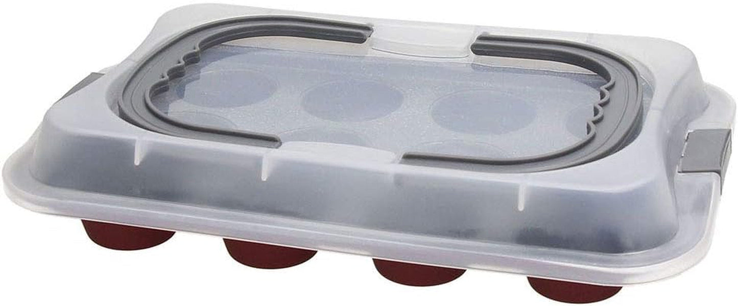 Teglia Sweet Cherry, per 12 muffin, con coperchio, plastica acciaio, rosso ciliegia Teglie e stampi Naty Shop