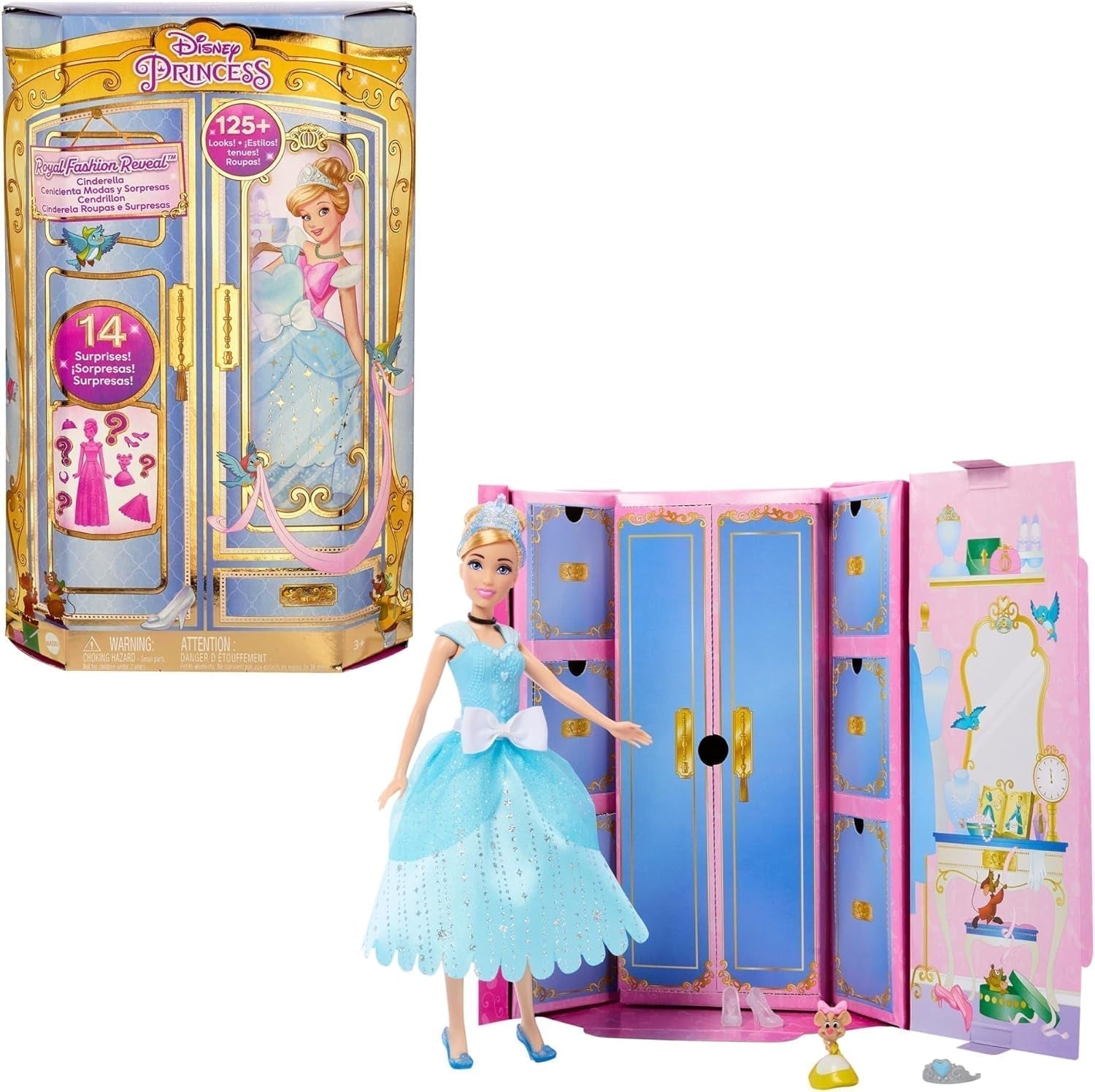 Mattel DISNEY Principessa Cenerentola - Bambola mobile con vestito scintillante, scarpe e tiara staccabili, capelli pettinabili per divertimento dal parrucchiere, dai 3 anni in su, HLW06 Naty Shop Accessori per bambole
