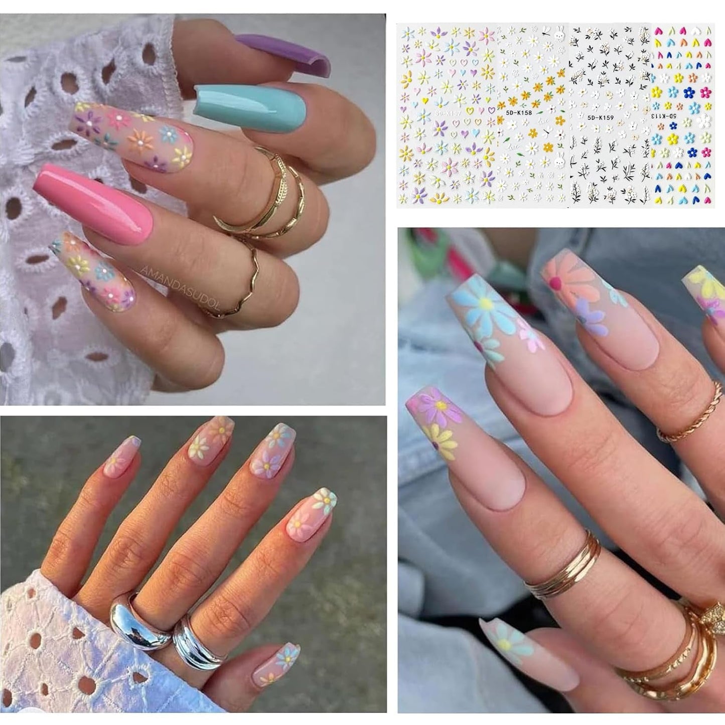 Set di adesivi per unghie per design unico, 4 accessori per nail art colorati, perfetti per gel 3D e strisce di gel UV