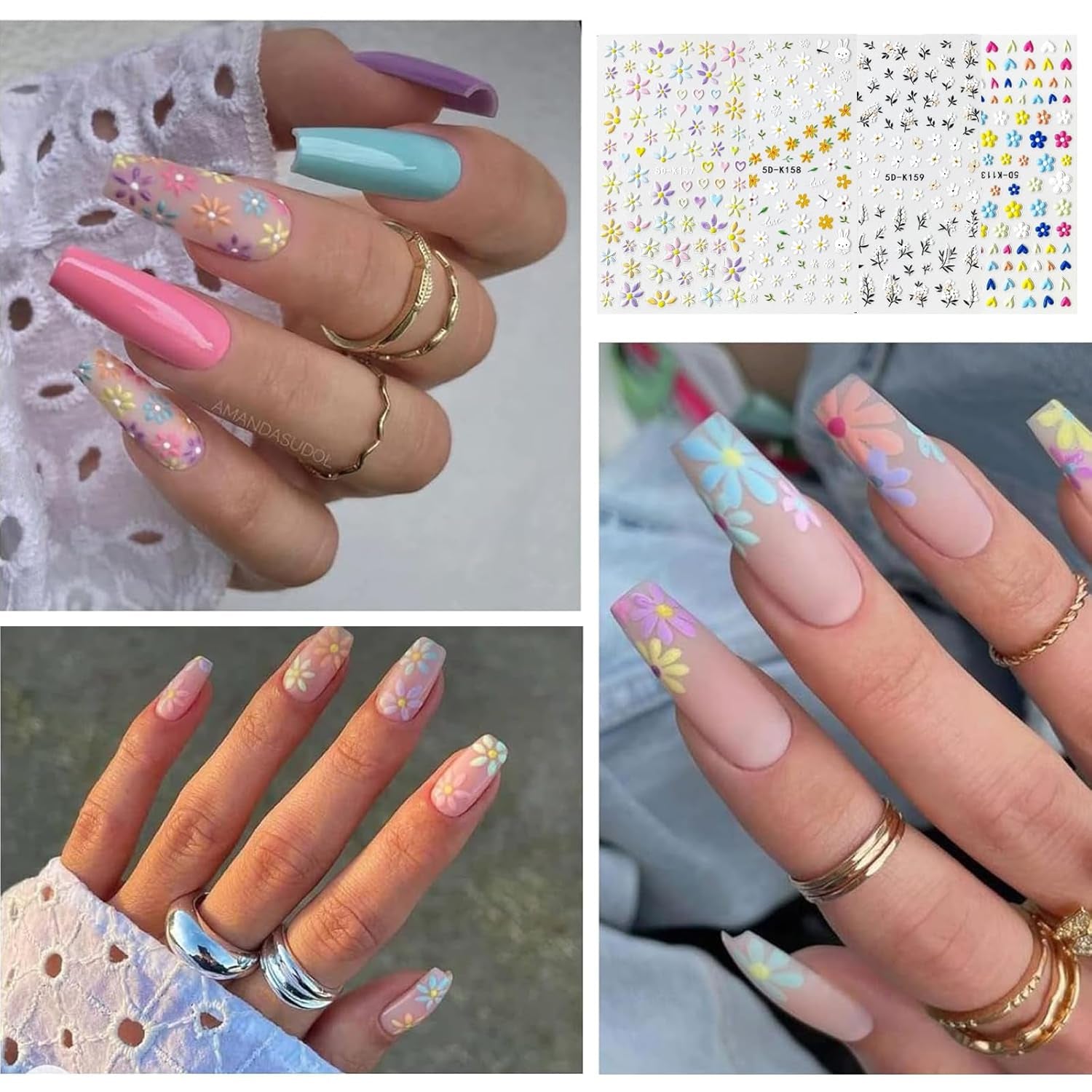 Set di adesivi per unghie per design unico, 4 accessori per nail art colorati, perfetti per gel 3D e strisce di gel UV