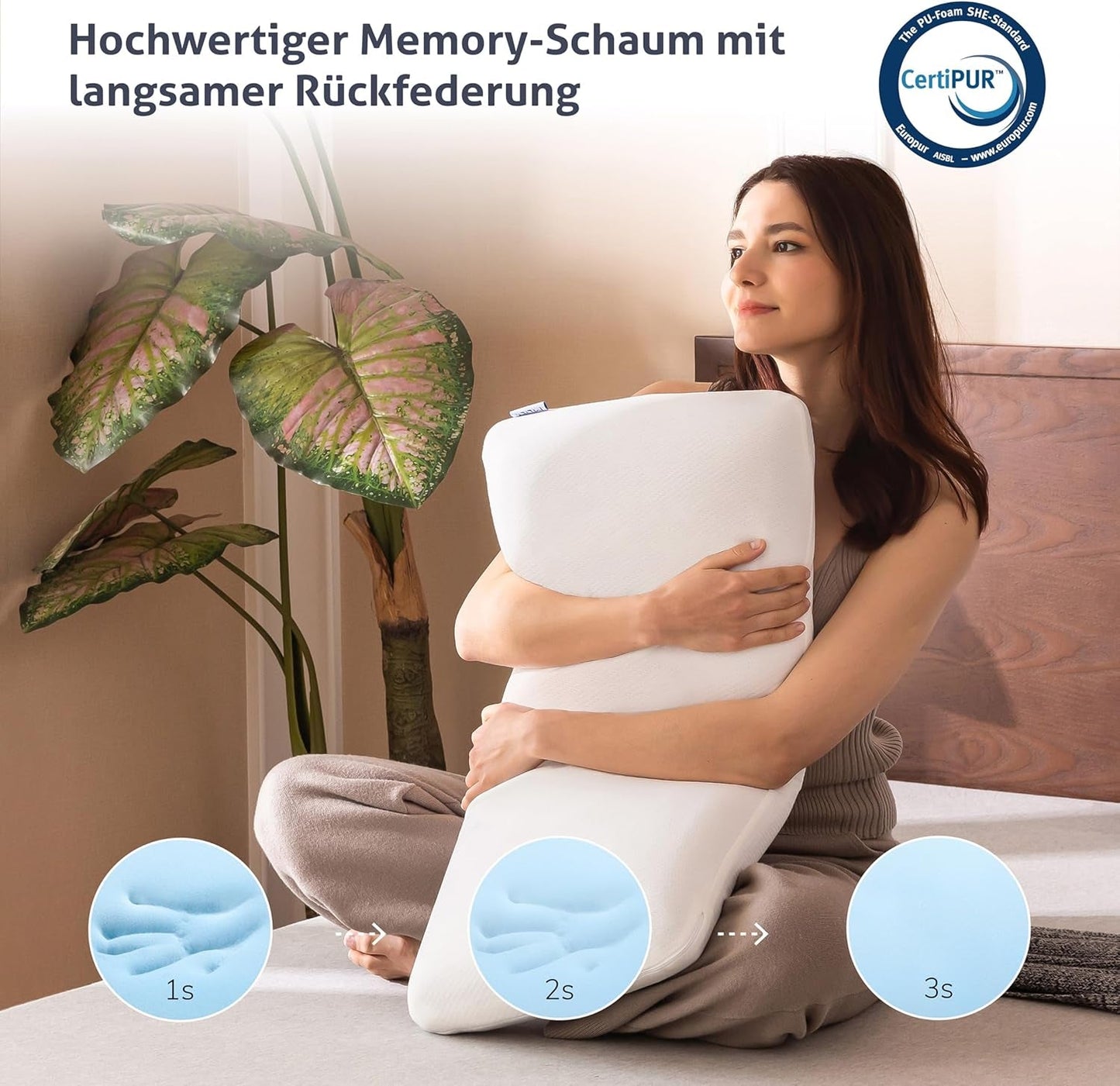EGO HOME Cuscino Memory Foam Morbido Cuscino ergonomico per chi dorme sulla schiena Cuscino per il supporto del collo per chi dorme sul fianco Con fodera traspirante e lavabile, Certificato Oeko-Tex, Cuscino per il collo 75X35Cm Perne standard Naty Shop
