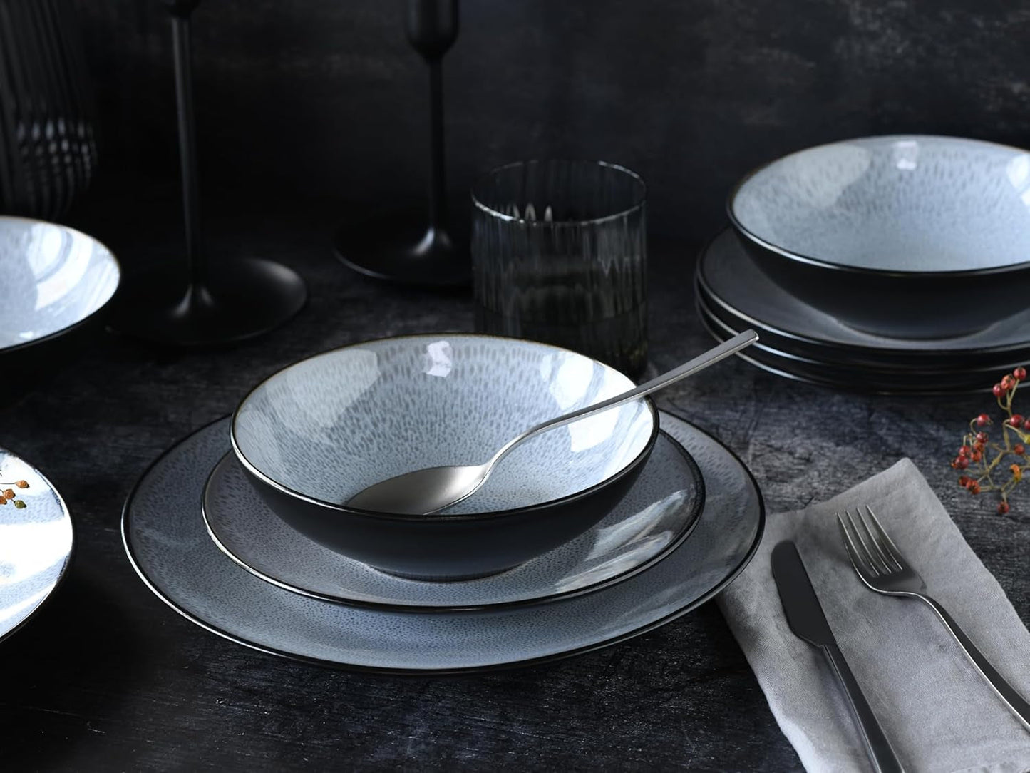 CreaTable, 23964, Serie Malmö, set da 18 pezzi per 6 persone, set da banco a parete, macchine per la pulizia e microonde, produzione di qualità