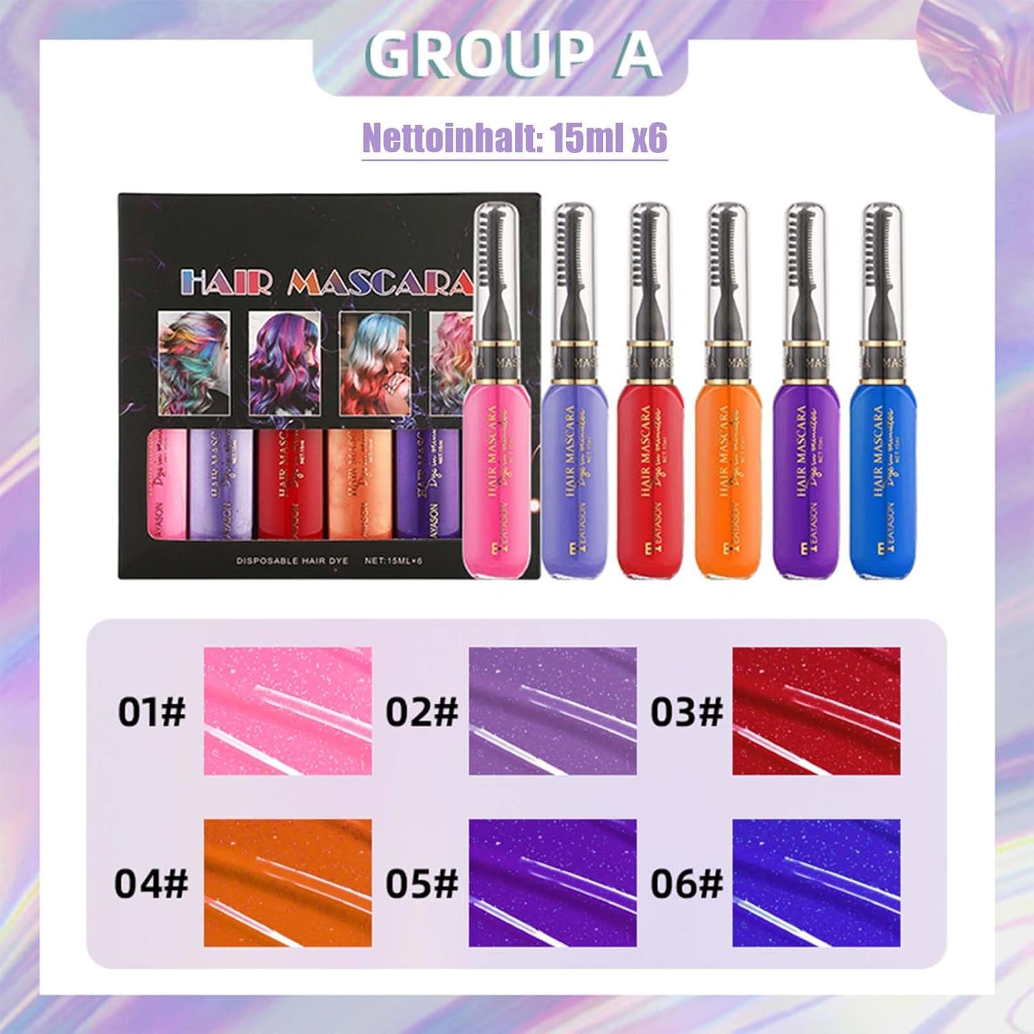 Tintura Per Capelli Istantanea 6 Colori Mascara Temporaneo Per Ragazze E Donne Gesso Per Capelli Lavabile Mascara Per Capelli Arcobaleno Tintura Per Capelli Per Carnevale Halloween Cosplay Festa Di Compleanno (A) Naty Shop Tinture Per Capelli