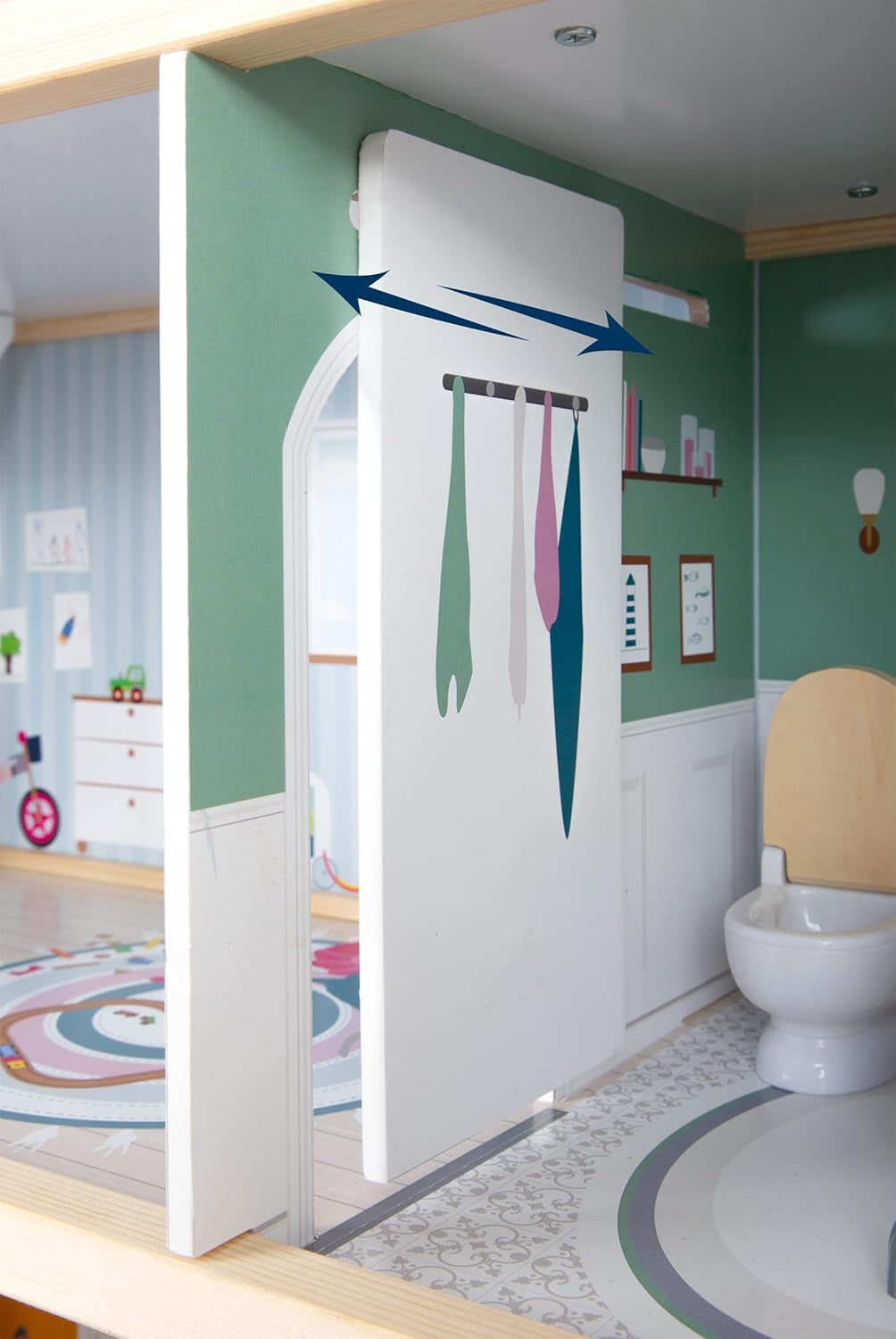 Small Foot Casa delle bambole in legno a 3 piani con apertura frontale e 12 mobili per bambini dai 3 anni in su 11802 Bianco Grigio
