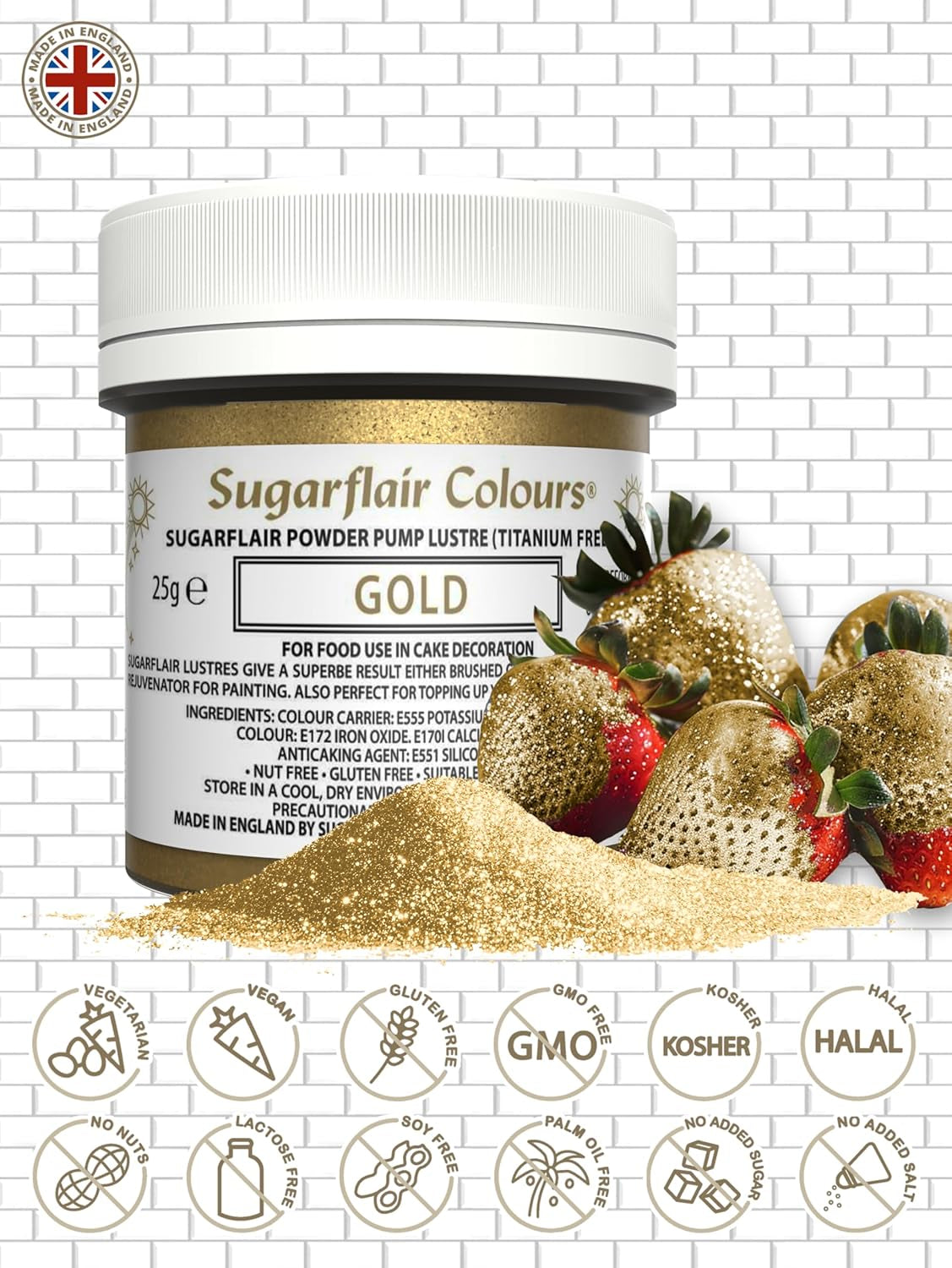 Sugarflair Pump Refill Gold - Confezione di ricarica colorante alimentare spray a pompa - 25 g
