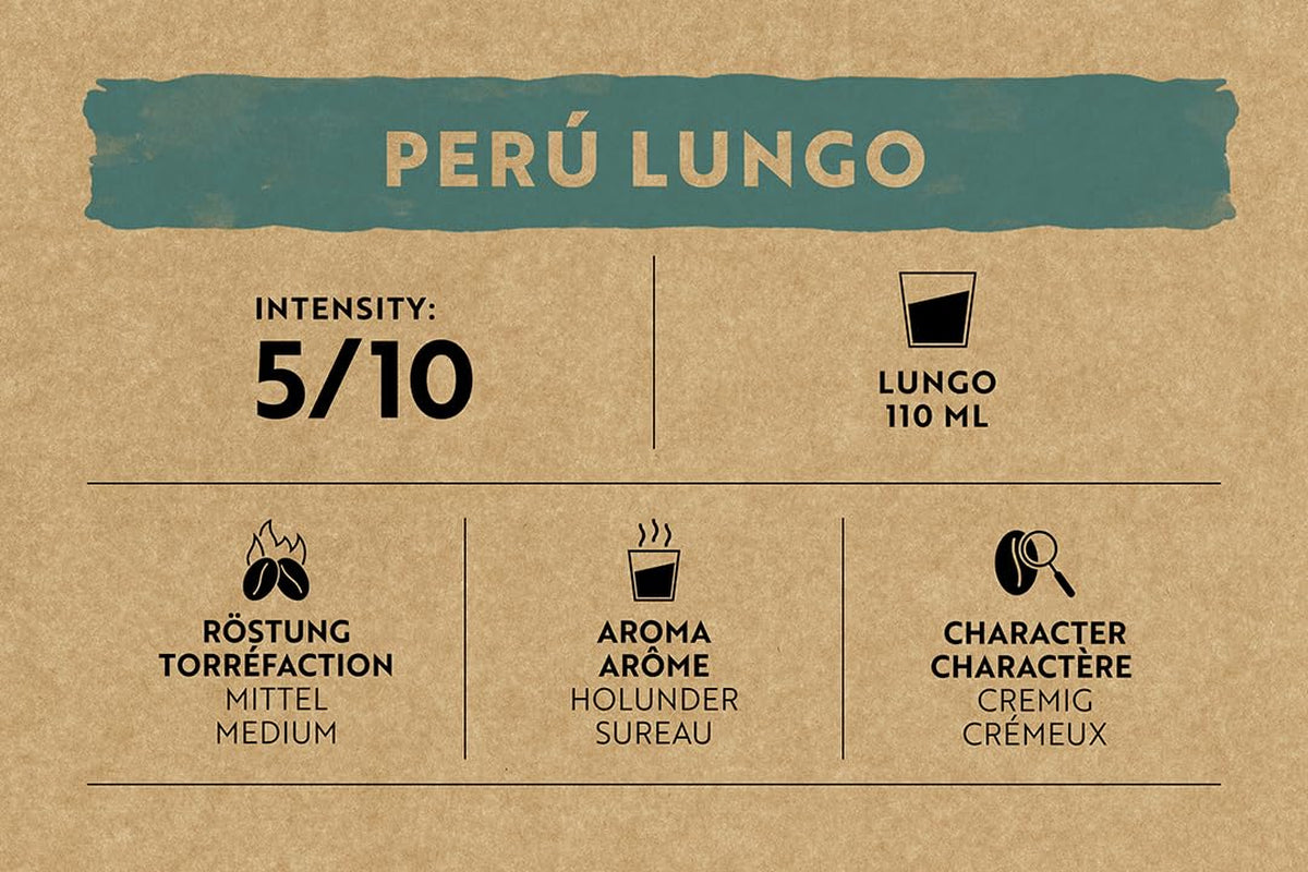 Café Royal Perù Lungo Bio – Kaffeekapseln compatibili Nespresso®, 100% Arabica del Perù, cremoso, Intensità 5/12, Fairtrade, 100 Capsule