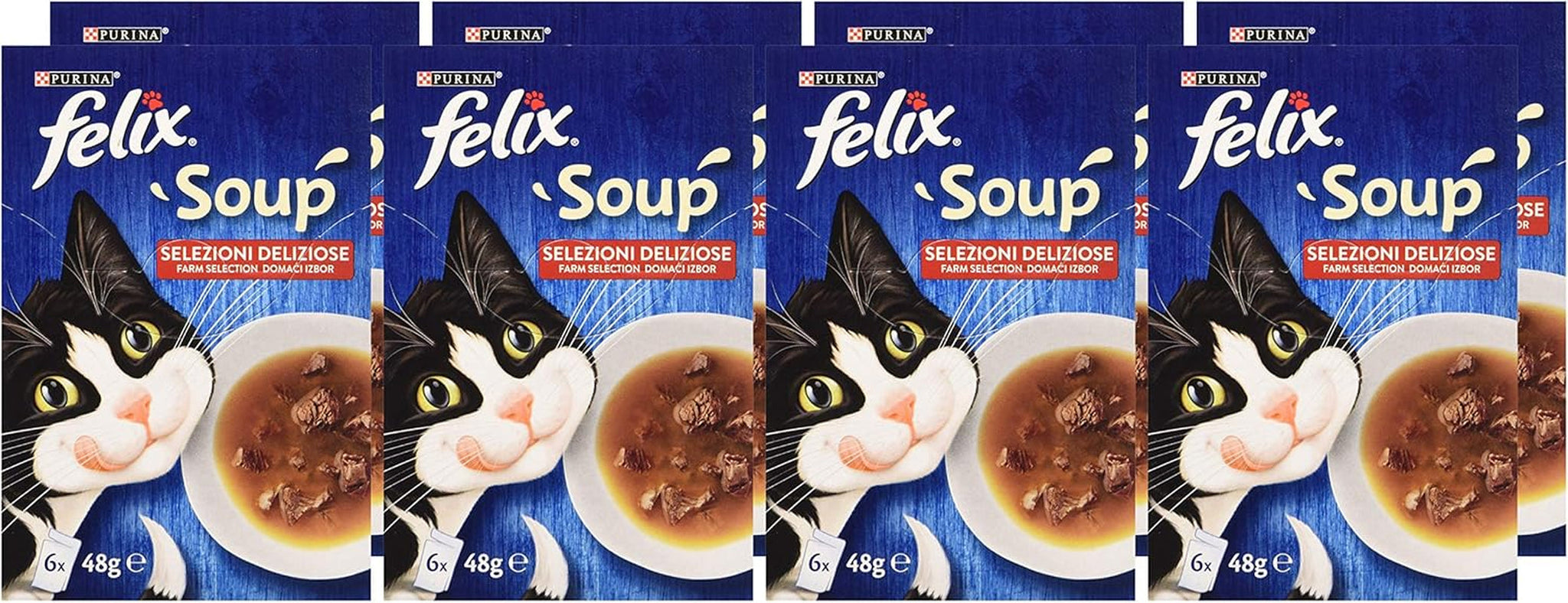 PURINA Suppe Katze Köstliche Auswahl mit Rindfleisch, mit Hen, mit Lamm - 48 Beutel à 48 g je 48 g (8 Packungen à 6 x 48 g)