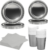 Set di posate di carta argento da 68 pezzi Piatti di carta argento Bicchieri di carta Tovaglioli Stoviglie decorative per feste di compleanno Matrimoni Capodanno Forniture per feste di laurea