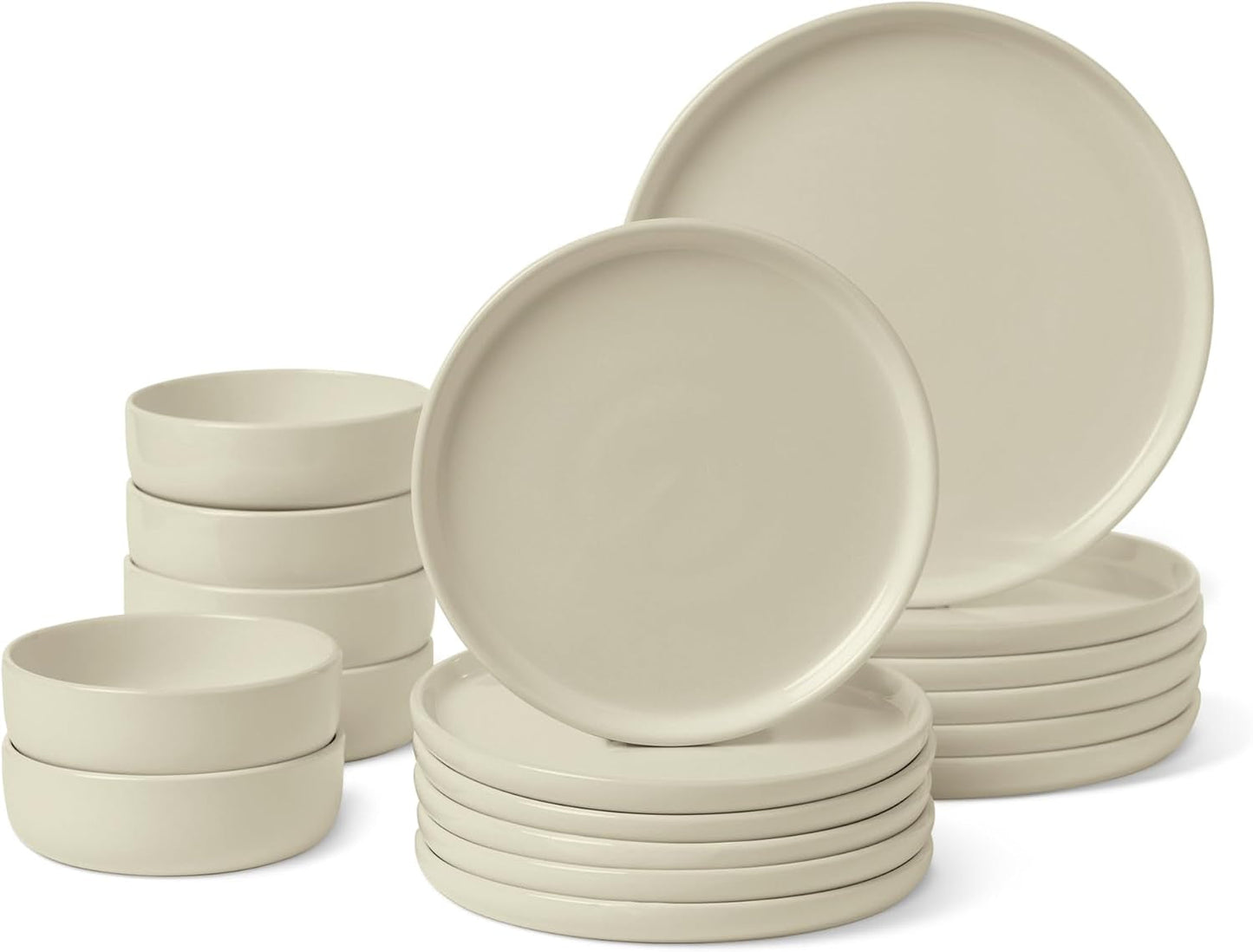Amazon Basics Servizio Piatti in Gres Smaltato, 18 Pezzi, 6 Set Completi, Lavabile in Lavastoviglie, Avorio