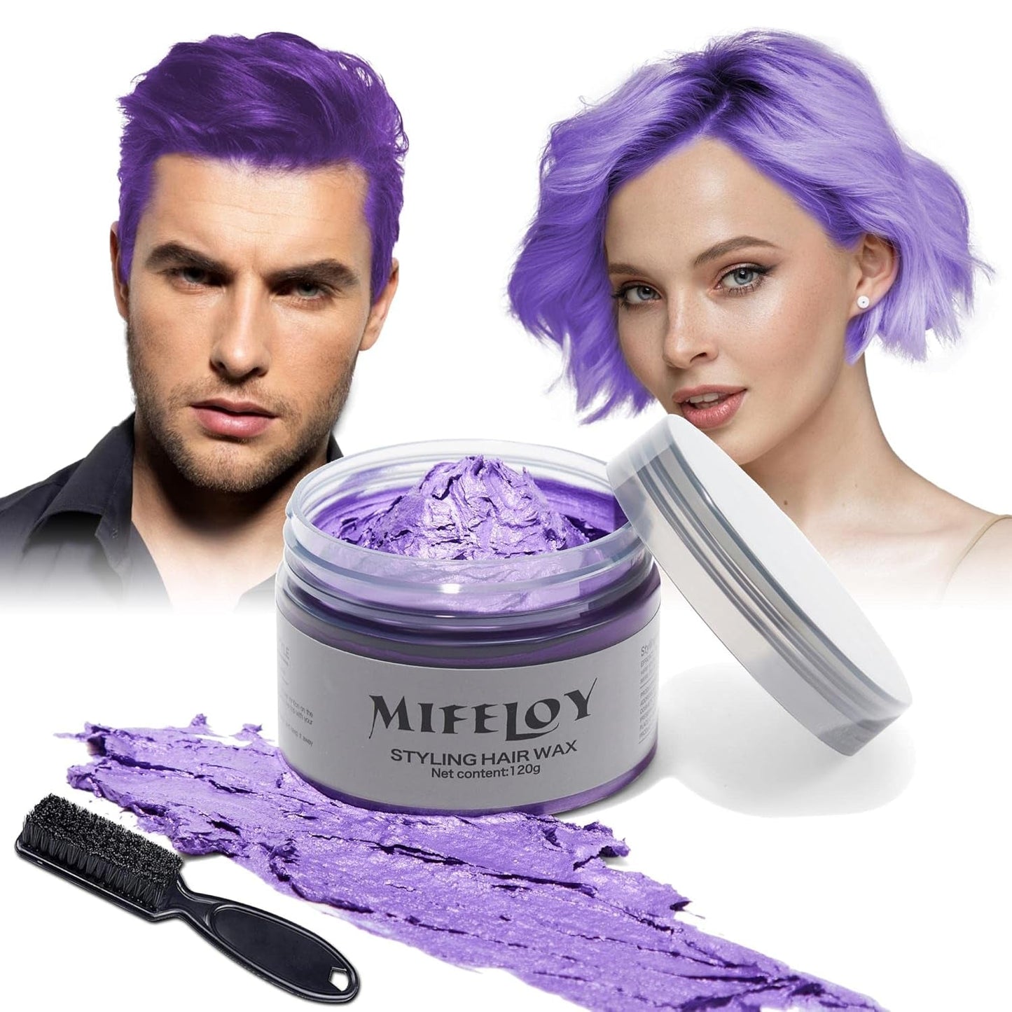 Tinta per capelli viola da 114 g, tinta temporanea per capelli con spazzole, cera per capelli per uomo e donna, crema per capelli istantanea, fango, pomata per acconciature naturali, cosplay fai da te, cera per capelli di Halloween, tinture per capelli Naty Shop Purple