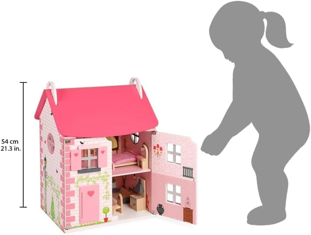 Janod Mademoiselle Casa delle bambole in legno a 3 piani con 11 accessori, giocattolo replica, sviluppa l'immaginazione, dai 3 anni in su, J06581