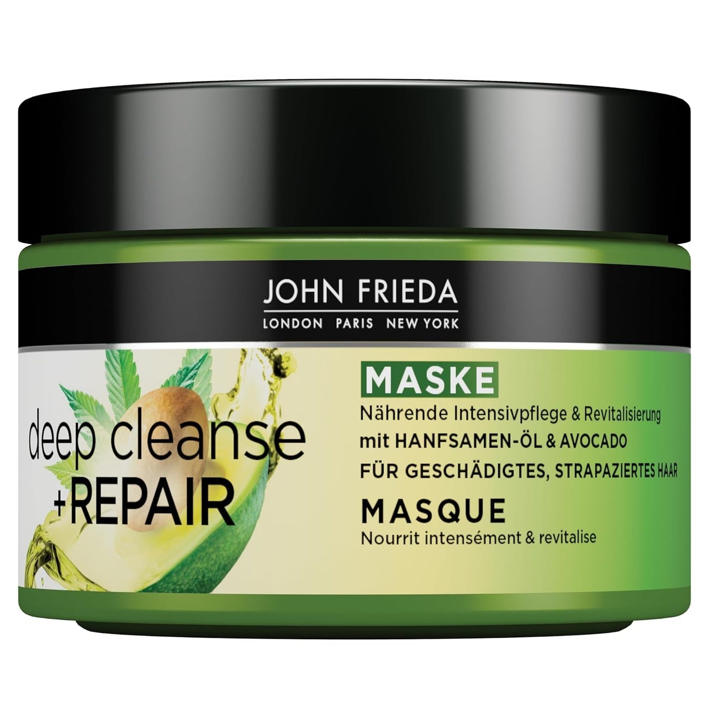John Frieda - Maschera/Trattamento Deep Cleanse & Repair - Contenuto: 250 ml - Con olio di semi di canapa + avocado nutriente - Maschera lenitiva per capelli danneggiati Naty Shop Hair Mask 250 Ml (1 confezione)