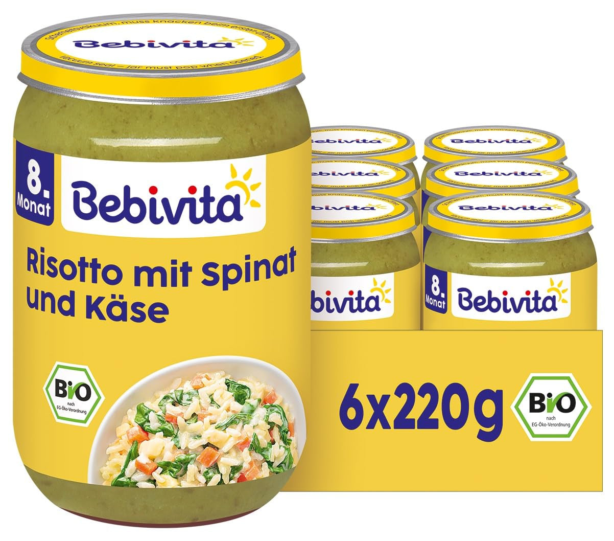 Pasti da 8 mesi: Risotto formaggio e spinaci, 220g, conf. da 6 (6x220g)