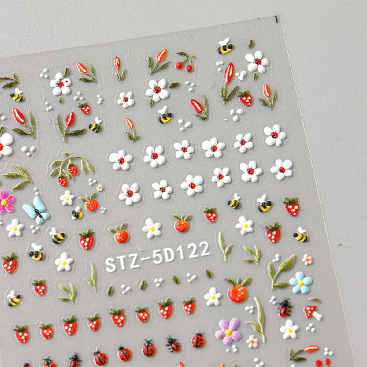 JMEOWIO 3D Nagelsticker Blumen Frucht Nail Art Sticker Selbstklebend Nagelaufkleber 5D Stereoscopico Decorazione Nageldesign Zubehör 4 Blatt