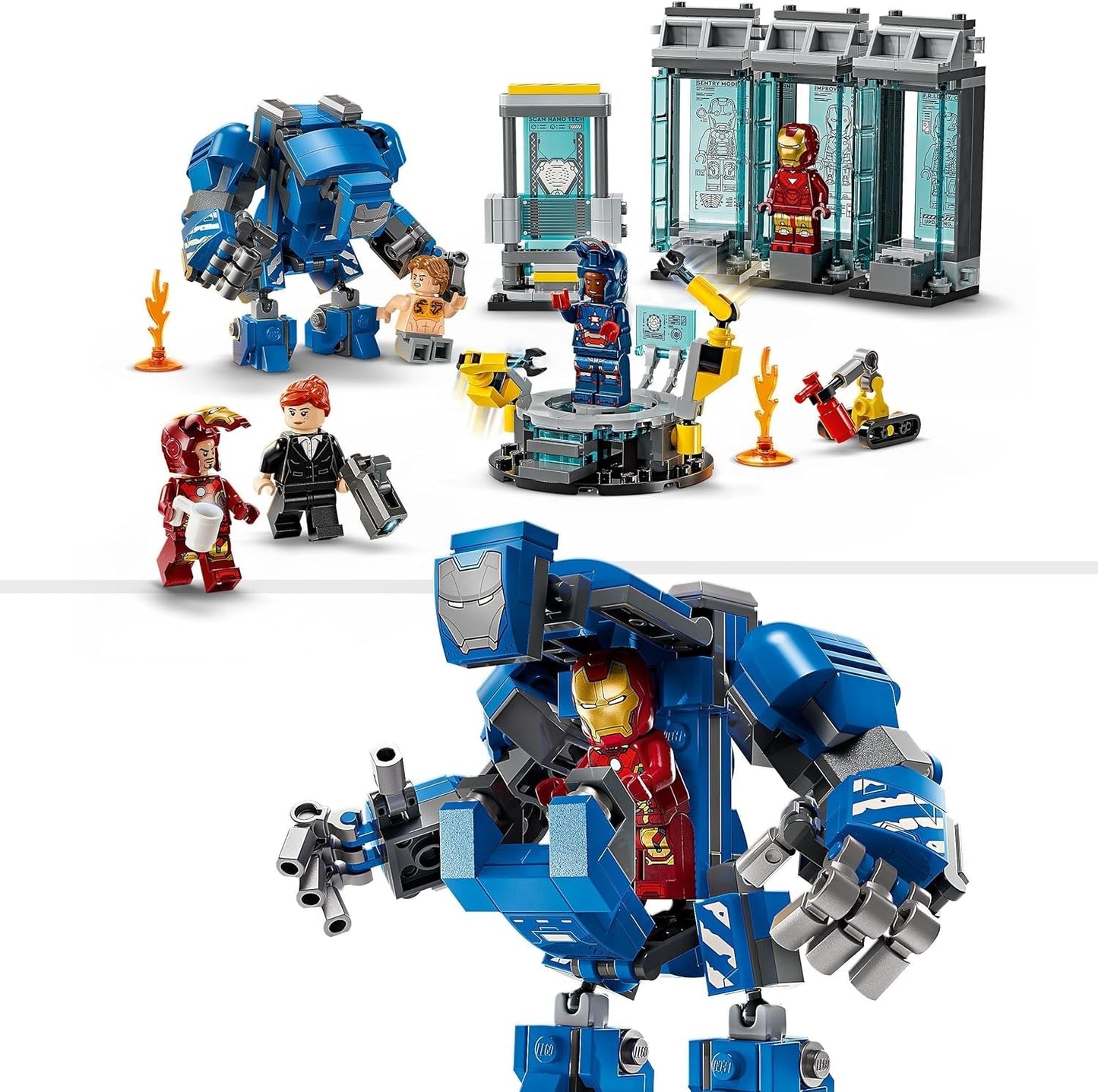 LEGO Marvel Iron Man's Laboratory: Sala dell'Armatura - Giocattolo da supereroe con personaggio Mech, 5 minifigure tra cui Aldrich Killian - Regalo Avengers per ragazzi e ragazze dagli 8 anni in su 76315 Set da costruzione Beuche den LEGO-Store
