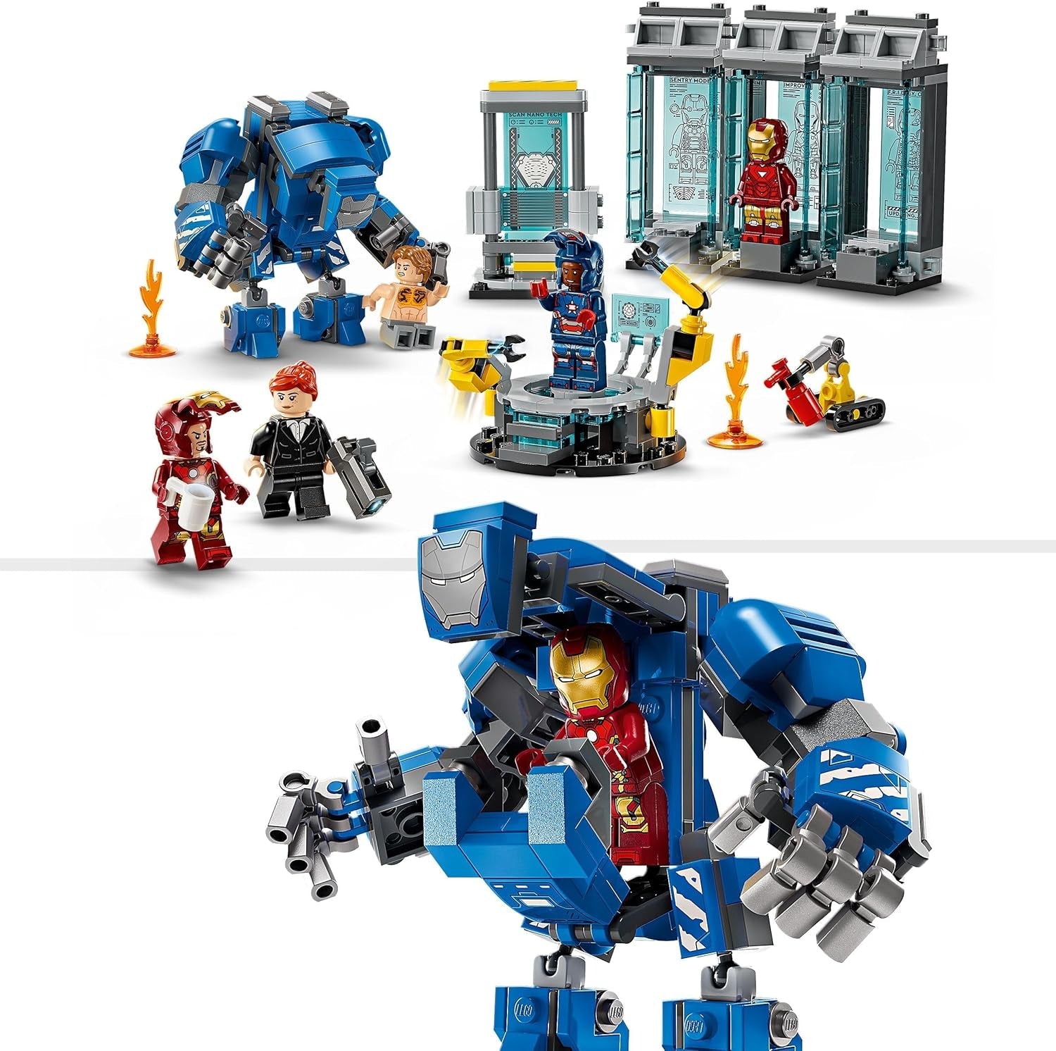 LEGO Marvel Iron Man's Laboratory: Sala dell'Armatura - Giocattolo da supereroe con personaggio Mech, 5 minifigure tra cui Aldrich Killian - Regalo Avengers per ragazzi e ragazze dagli 8 anni in su 76315 Set da costruzione Beuche den LEGO-Store