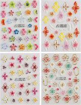 JMEOWIO 3D Nagelsticker Fiore colorato Nail Art Sticker Selbstklebend Nagelaufkleber 5D Stereoscopico Decorazione floreale primavera estate Nageldesign Zubehör 4 Blatt