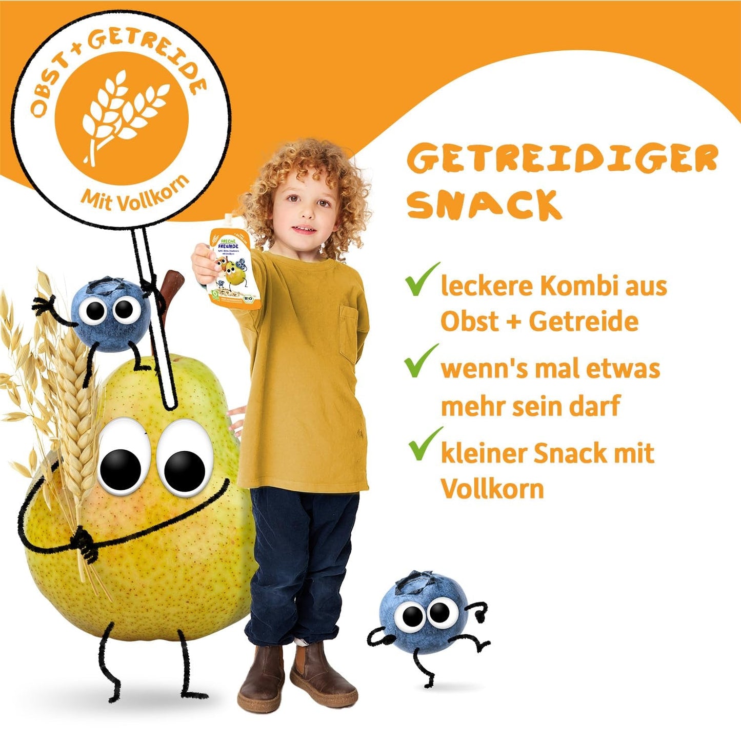 FRECHE FREUNDE Pesca Mela Banana Avena Purea di frutta biologica con cereali in un sacchetto comprimibile per bambini 6 mesi+ Vegano Confezione da 6 (6 x 100 g)