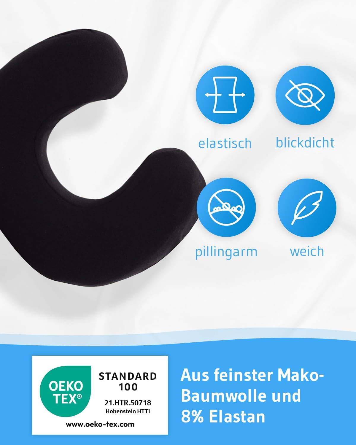 Federa nera confezione doppia perfetta per cuscini collo ANDAR Cotone makò (doppio jersey) Non stirare e asciugare in asciugatrice Set di 2 federe con cerniera Cuscini ortopedici cervicali certificati Oeko-Tex Naty Shop