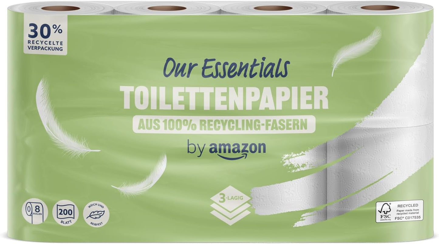 By Amazon Carta igienica, 3 strati, 10 rotoli (10 rotoli, confezione da 1) 200 fogli per rotolo, certificata Fsc