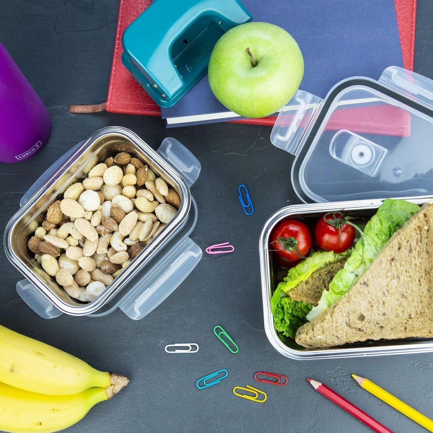 Lurch 240895 Lunch Box Scatola di sicurezza/conservazione in acciaio inossidabile di alta qualità con coperchio in plastica senza BPA Scatole trasparenti per alimenti da 2000 ml Naty Shop