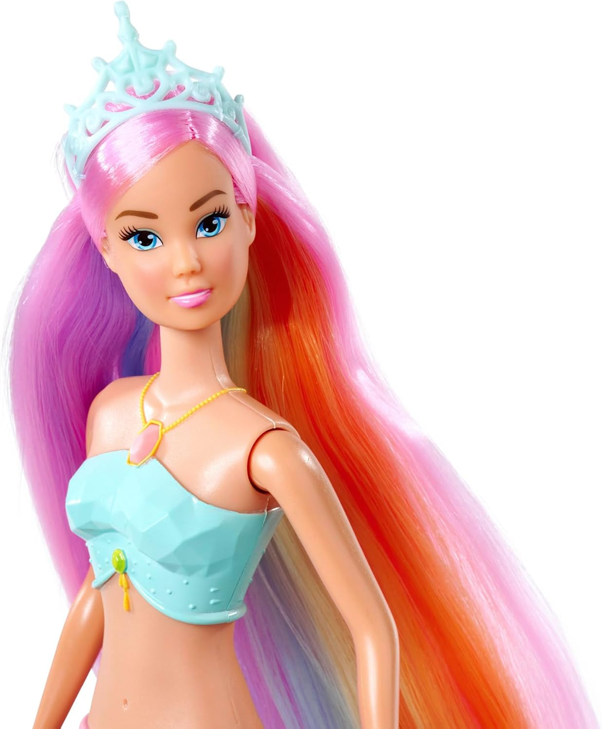 Steffi Love Magic Rainbow Sirena, Bambola Sirena con Funzione di Luce Magica Arcobaleno e Capelli Extra Lunghi, 39 cm, dai 3 Anni in su