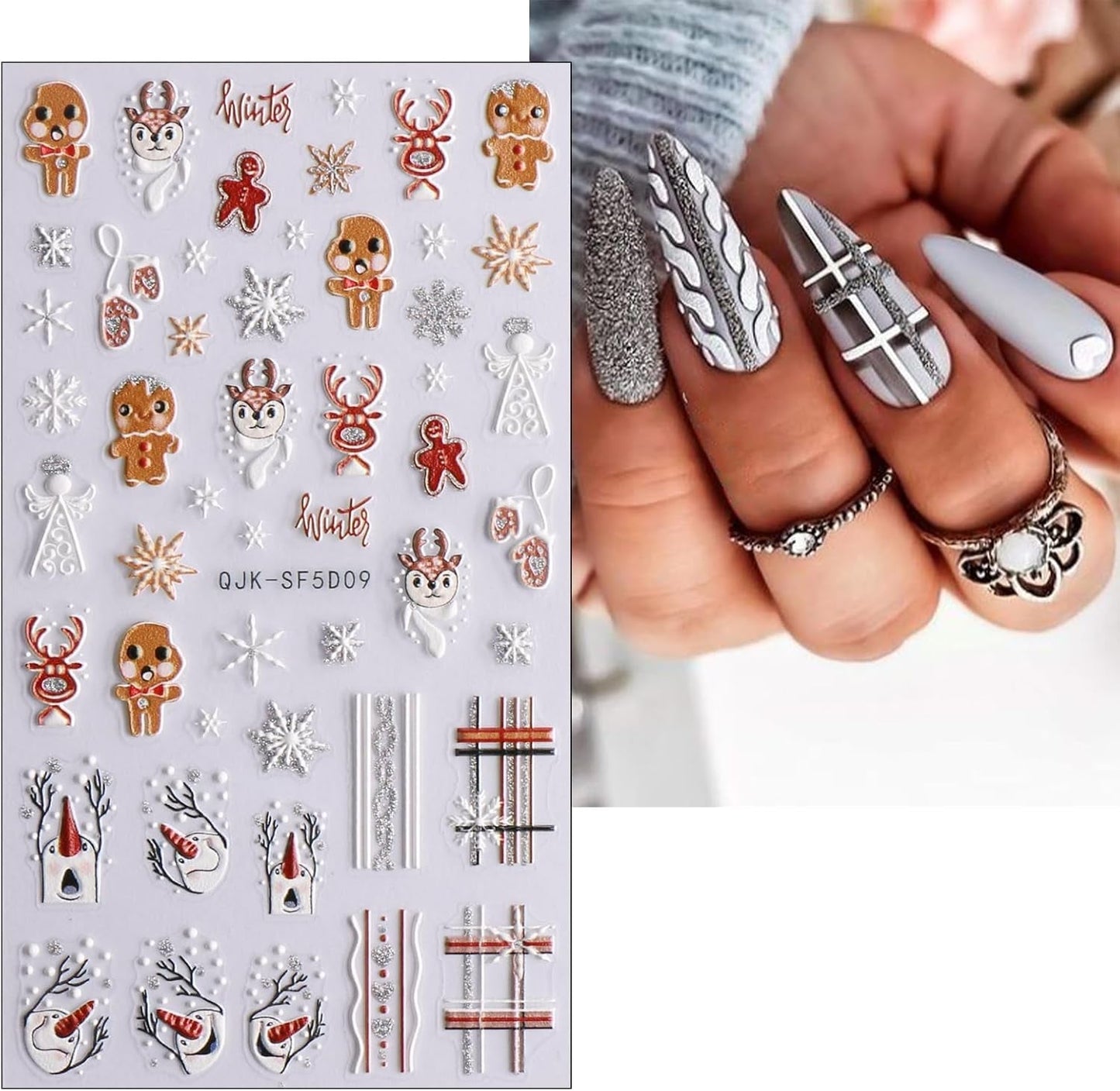 Adesivi per unghie 3D natalizi 4 fogli Adesivi per unghie 5D Adesivi per unghie stereoscopici Decorazioni Accessori per il design delle unghie