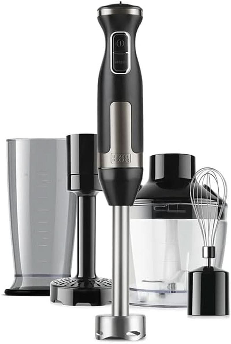BLACK+DECKER Impastatrice | BXHBA1500E | 1500 Watt | 20 velocità | Turbo | Edelstahl | Protezione spritz | Incluso Pürieraufsatz, Schneebesen, Zerkleinerer und Messbecher Cucina Naty Shop Single 4 Zubehörteile 1500W