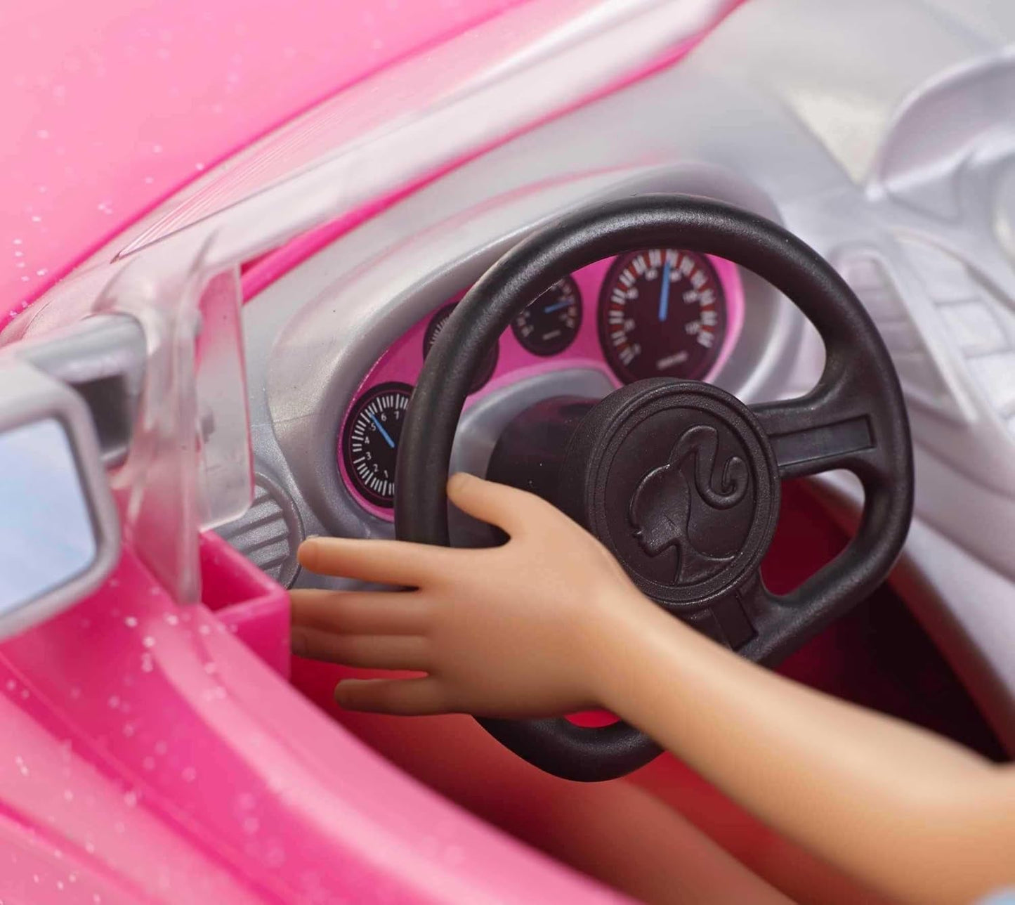 Bambola Barbie decappottabile con glitter rosa, pneumatici realistici, logo, giocattolo dai 3 anni in su, DJR55