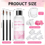 Soluzione per unghie Polygel, Kit per unghie Poly Gel Slip Solution, Soluzioni per unghie liquide Polygel da 75 ml, 5 clip per punte per unghie, 3 pennelli per unghie, 1 tazza di cristallo, 100 fogli di pulizia