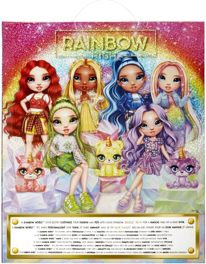 Bambola Alta Moda Arcobaleno con Slime e Animale Domestico - Viola - 28 cm Bambola Glitter con Slime Glitter, Animale Domestico Magico e Accessori Moda - Giocattolo per Bambini - Ideale per 4-12 Anni