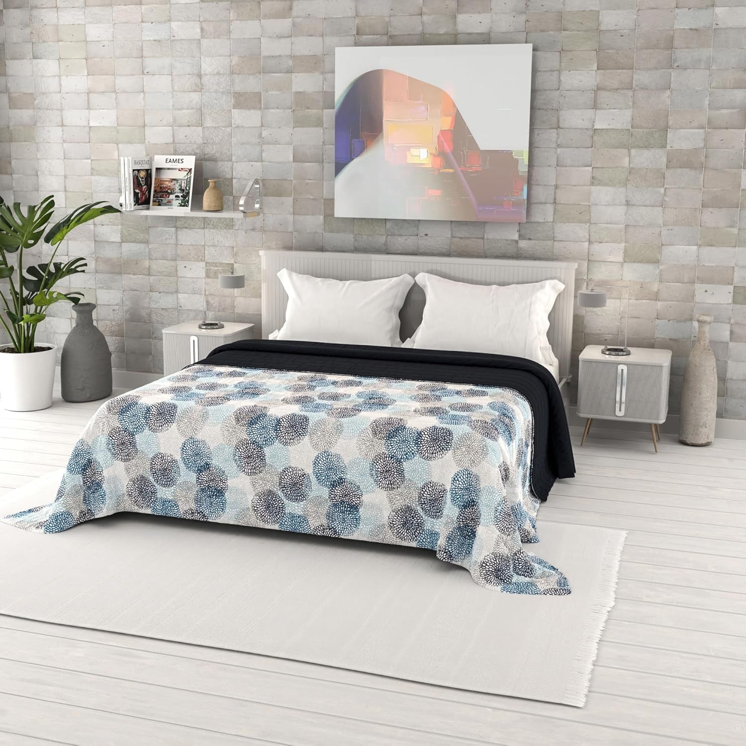 Trapunta estiva stampata fantasia, imbottitura in poliestere, Petali, 260X270Cm Trapunte e Trapunte Naty Shop Soffioni Blu 260X270Cm