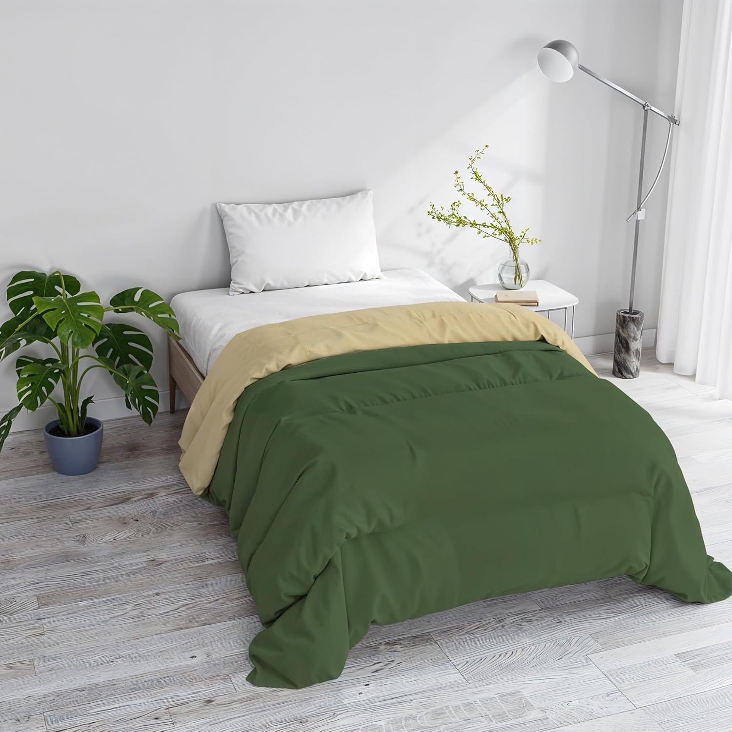 Trapunta invernale basic, tinta unita e foderata, verde scuro/crema, 200X245Cm Trapunte e trapunte Naty Shop Verde scuro/crema 200X245Cm