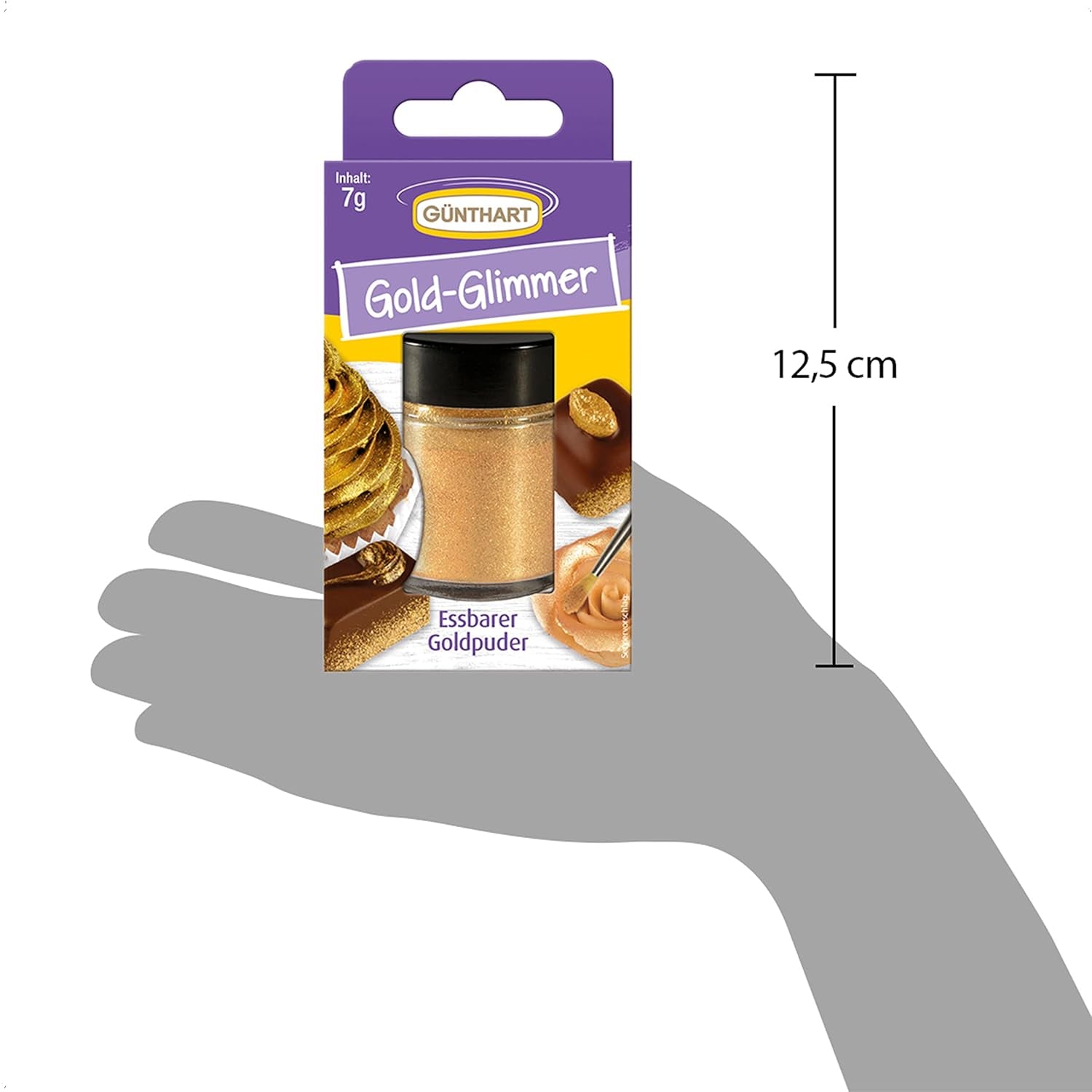 Günthart Backdecor Gold Powder - Glitter commestibili, colorante alimentare, glitter per bevande - Piccoli glitter con polvere d'oro per gli appassionati di pasticceria, 1 confezione (1 x 7 g)